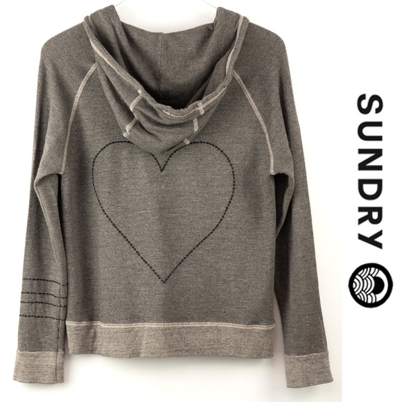 heart embroidered zip funnel sweatshirt